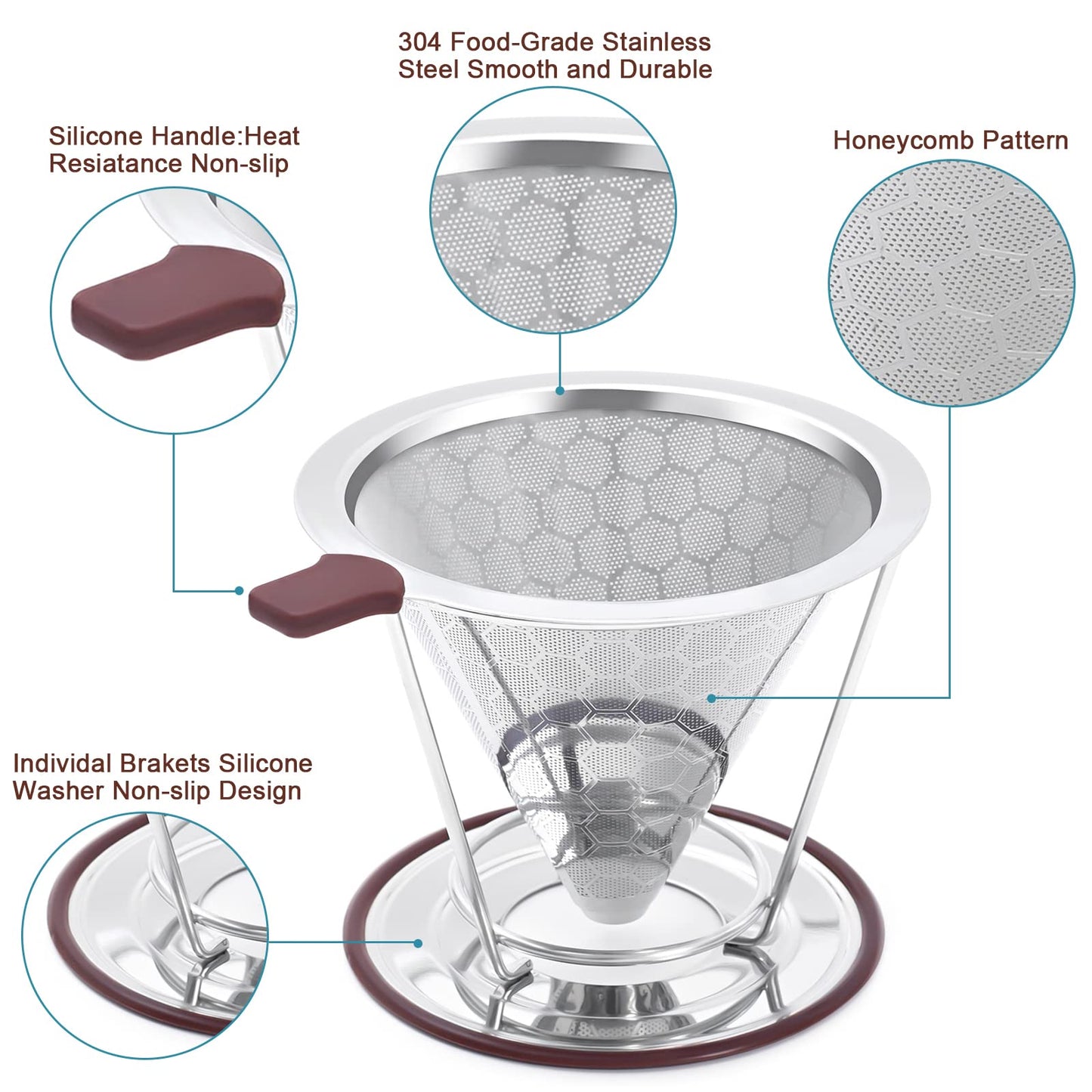 Pour Over Coffee Dripper, MISETTO Stainless Steel Filter,Easy to Clean Paperless pour over coffee