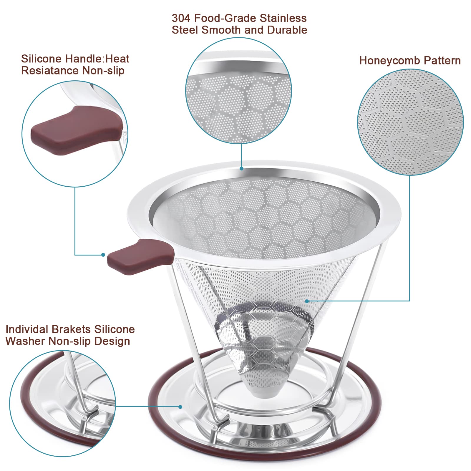 Pour Over Coffee Dripper, MISETTO Stainless Steel Filter,Easy to Clean Paperless pour over coffee