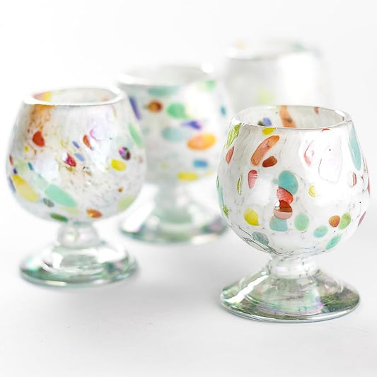 Authentic Mexican Tequila Hand Blown Shot Glasses - Set of 4-2 oz - Mini Glass Snifters - Heavy Base - Cognac (Clown)