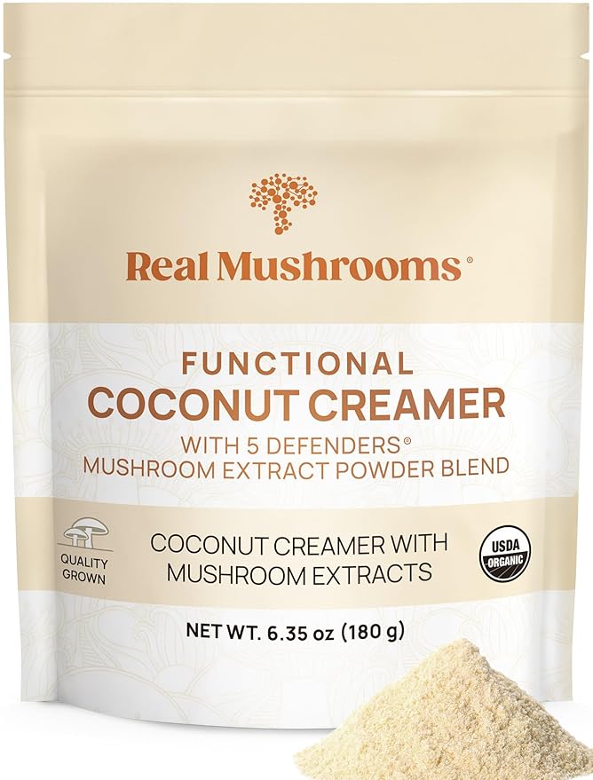 Real Mushrooms Functional Coconut Creamer with Reishi, Lucuma & Ceylon Cinnamon ??Organic, Dairy-Free ??Vegan Coffee Creamer for Smoothies & Drinks ??90 Servings Organic Cream Coconut Powder