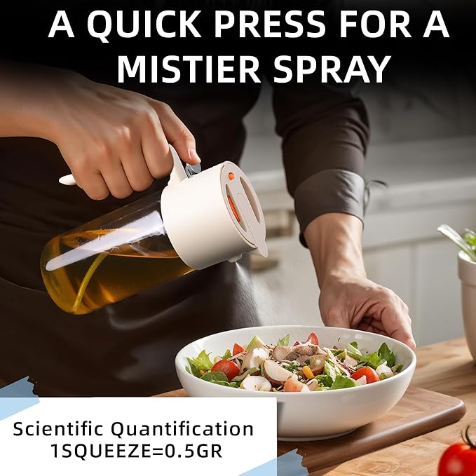Oil Sprayer for Cooking, 2025 Large Advanced Olive Oil Dispenser Bottle,500ml/17oz Glass Olive Oil Sprayer,2 in 1 Even Spray with Portion Control for Kitchen, Air Fryer, Salad, BBQ - White