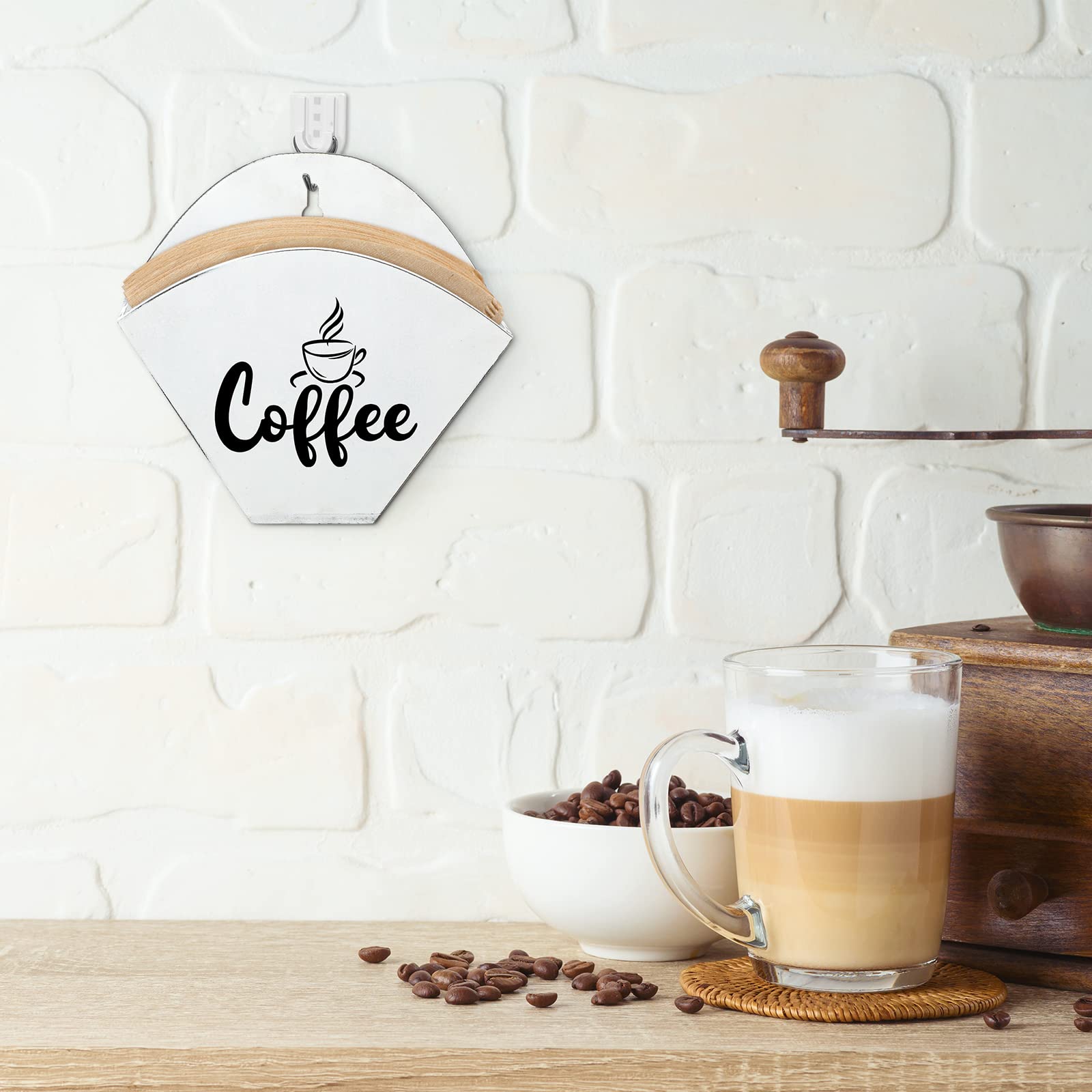 Yalikop Cone Coffee Filter Holder Farmhouse Filter Storage Container Wall-mount Vintage Paper