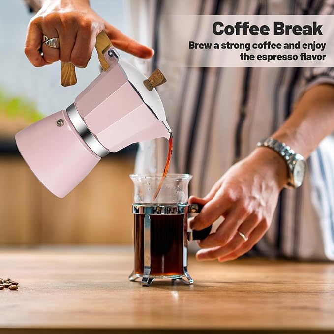 3 Cup Aluminum Moka Pot Classic Stovetop Espresso Coffee Maker 150ml 5oz Coffeemaker Percolator Mocha Pot Greca Coffee Maker Cafe Makers for Italian and Cuban Cafì±?Brewing Pink