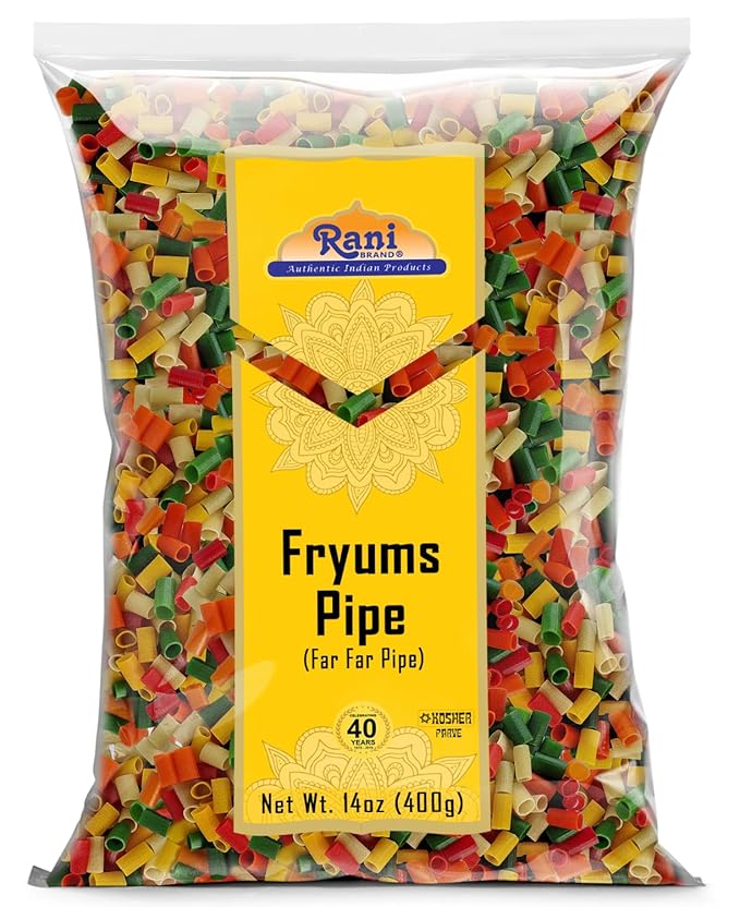 Rani Far Far/Fryums (Wheat & Tapioca Pellet) Round/Pipe Shape 14oz (400g) ~ Vegan, Kosher, Uncooked, Used to Make Papad, Bhungra/Chip Snack