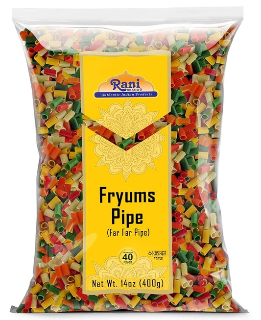 Rani Far Far/Fryums (Wheat & Tapioca Pellet) Round/Pipe Shape 14oz (400g) ~ Vegan, Kosher, Uncooked, Used to Make Papad, Bhungra/Chip Snack