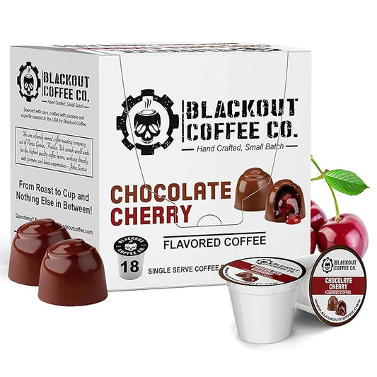 Blackout Coffee Chocolate Cherry Flavored Coffee Pods ??Premium Roasted, Smooth Taste, Guilt-Free Indulgence ??18 Count Single-Serve Pods, American Made