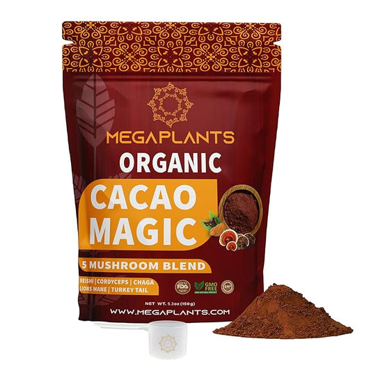 MegaPlants Cacao Magic (50 Servings) | Superfood 5 Mushroom Blend | Lions Mane, Reishi, Chaga