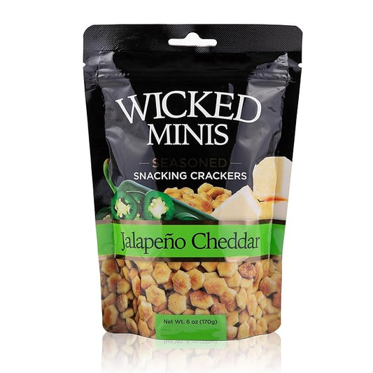 Wicked Minis Soup & Oyster Crackers - Saltine & Salted Flavored Mini Puffed Soup, Savory Snacking Mix, Seasoned Croutons Salad Toppers, Crackers for Chili 6oz (Jalapeno Cheddar, Pack of 1)