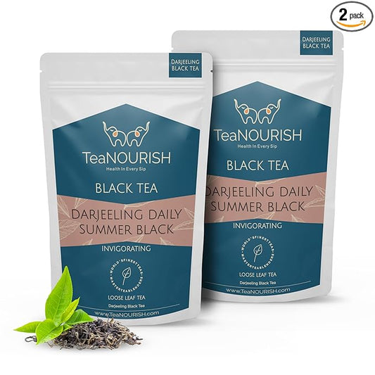 TeaNOURISH Darjeeling Daily Summer Black Tea | Original English Breakfast Tea | Energizing & Aromatic Loose Leaf Tea | Freshly Sourced Direct From Origin - 3.53oz/100g (Pack of 2)