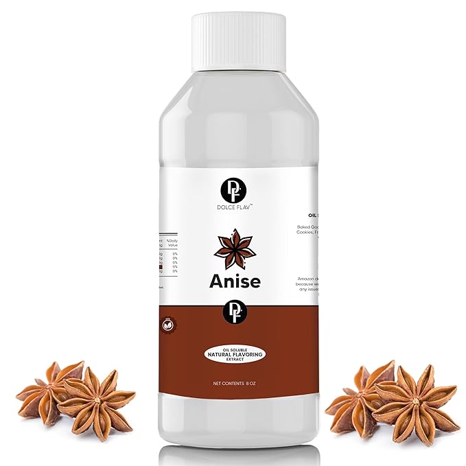 Dolce Flav Natural Anise Extract ??8 Ounce Oil-Soluble Kosher, Sugar-Free, Concentrated Licorice Anise Flavoring for Baking, Cookies & Liqueurs, Includes Measured Dropper