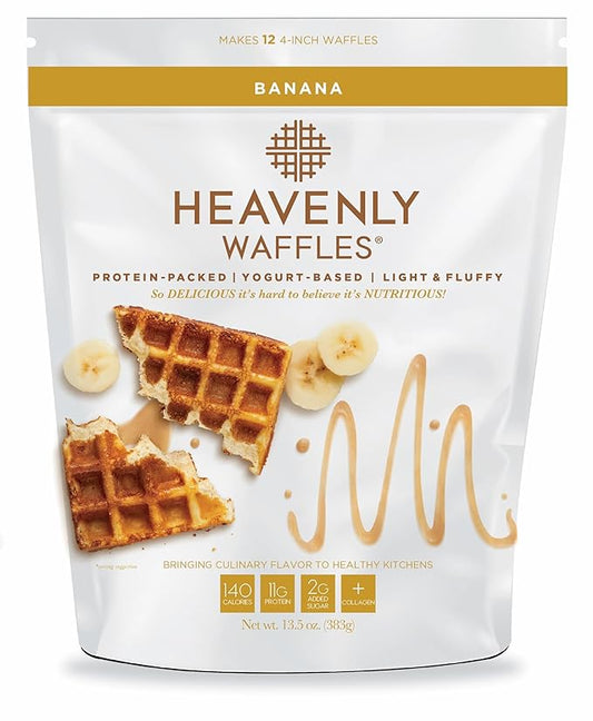 Heavenly Waffles짰 Mix, Banana, 11g Protein, Yogurt Based, Healthy and Nutritiously Balanced, Superior Tasting Waffles and Pancakes, 13.5 oz Pouch