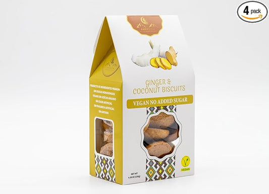 Ambrozia Vegan Snack Biscuits ??Ginger & Coconut - Soft Baked, No Added Sugar, Clean Label, High Fiber & Wholesome Ingredients, Kid-Friendly, Healthy Snacks for Active Lifestyles, 4 x 4.58 Oz