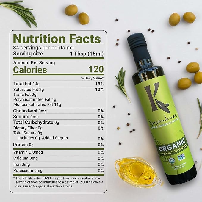 Kasandrinos Organic Olive Oil Extra Virgin, Polyphenol Rich Greek Olive Oil, 100% Organic First Cold Pressed, Mild + Delicate Flavor, Verified by Non GMO, 500 ml / 16.9 oz (Pack of 4)