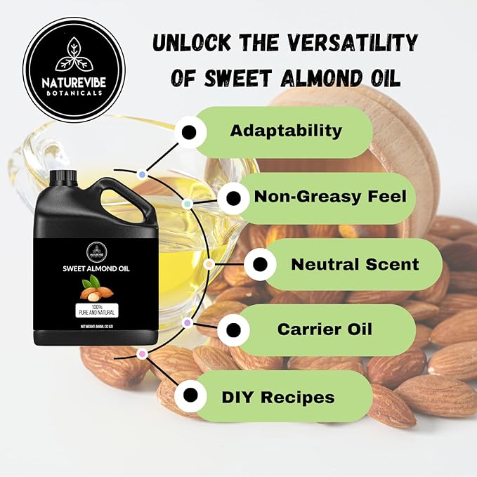 Naturevibe Botanicals Sweet Almond Oil 32oz and Fractionated Coconut Oil 32oz |Oil Combo