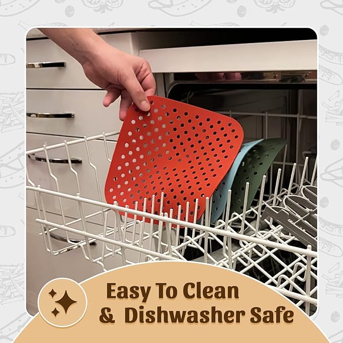 Reusable Square Silicone Air Fryer Liners (8.5 Inch, 3 Pack) by Linda’s Essentials - Non-Stick, Easy-Clean Accessories with Cheat Sheet & Recipe Book, Perfect for Quick Meals