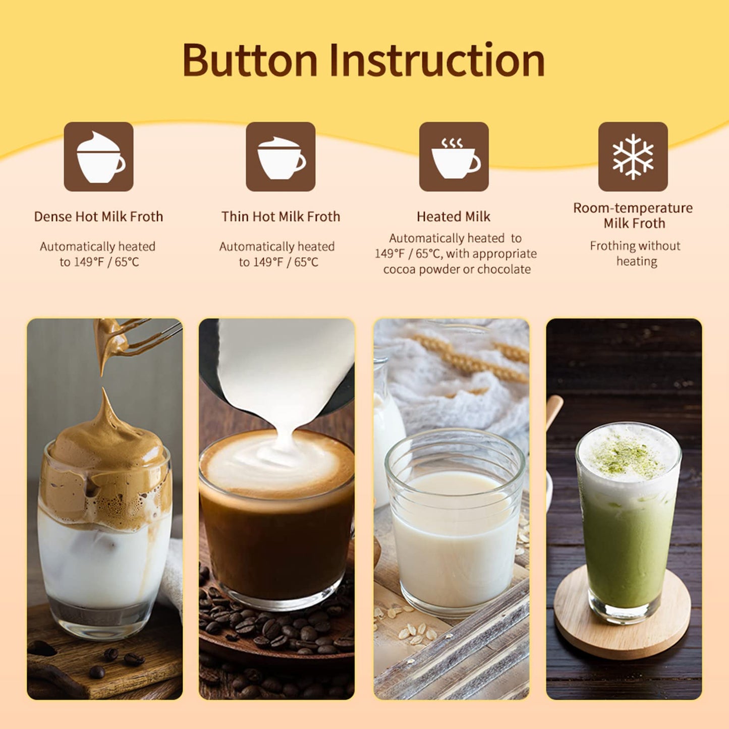 4 in 1 Electric Milk Frother: 10oz/350 mL Large Capacity Electric Milk Steamer for Hot and Cold