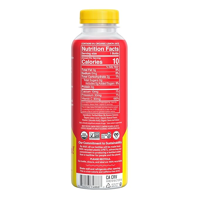 Lemon Perfect Watermelon, Flavored Lemon Water, Organic, Zero Sugar, Healthy Hydration Drinks, 15.2 fl oz Bottles (12-Pack)