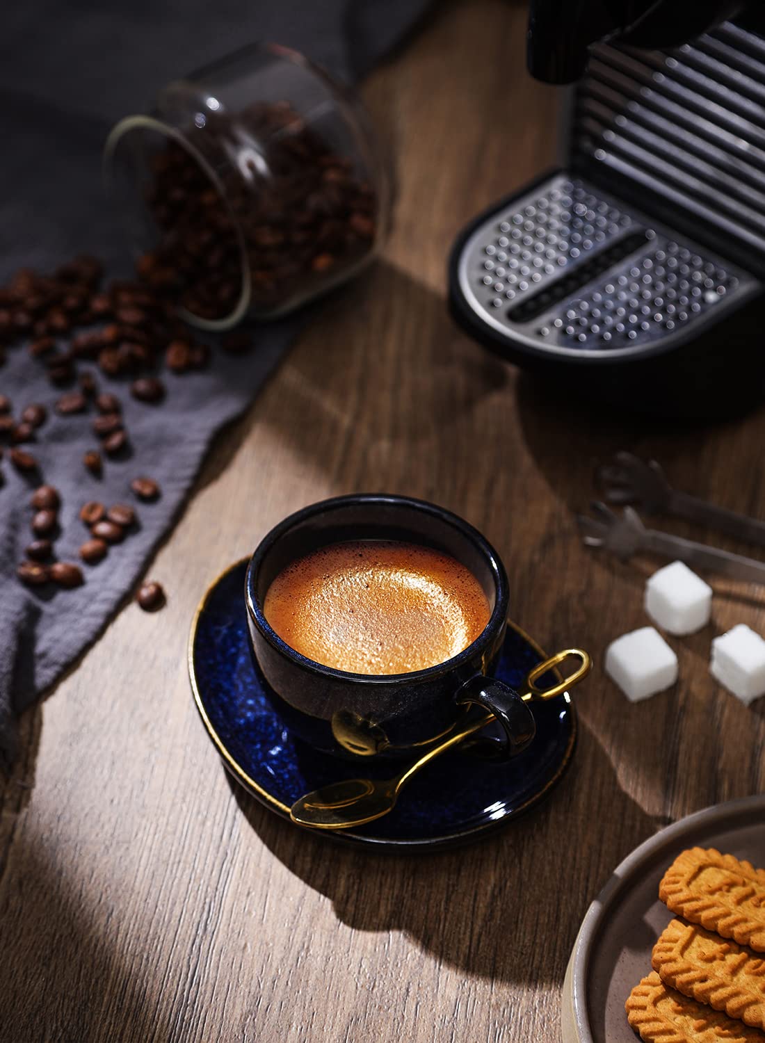 vicrays Ceramic Espresso Coffee Cups Set 4 oz Porcelain Espresso Cups with Saucers Spoons and Metal