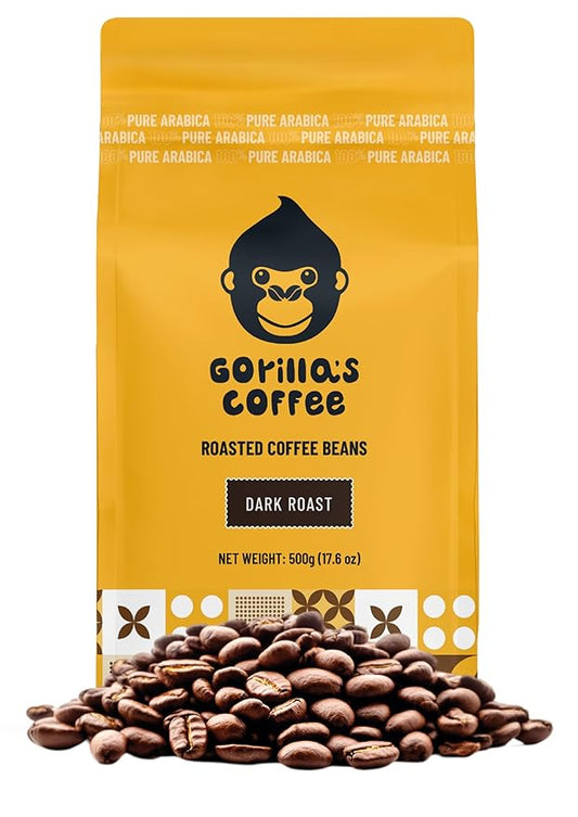 Gorilla's Coffee 100% Arabica - Dark Roast Whole Bean Coffee, Fair Trade, Full Bodied, with Notes of Dark Chocolate | Premium Rwandan Coffee | Rich, Flavorful, and Aromatic (500g/17.6oz)