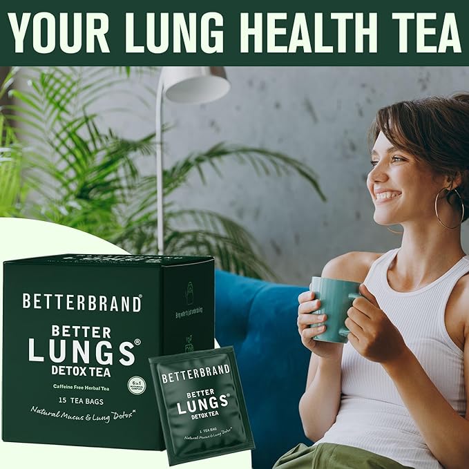 Betterbrand Mullein Tea Bags for Lungs ??Herbal Tea for Respiratory Support ??Caffeine-Free Loose Leaf Blend with Mullein Leaf Extract ??15 Bags for Lung Health and Wellness