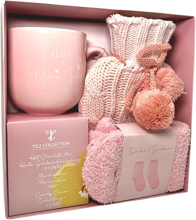 Gifts For Women - Hot Chocolate Gift Sets |Hot Cocoa Gift Sets With Mug, Mini Hot Water Bottle, Socks, Marshmallows For Hot Chocolate, Candy |Gourmet Hot Chocolate Gift Set