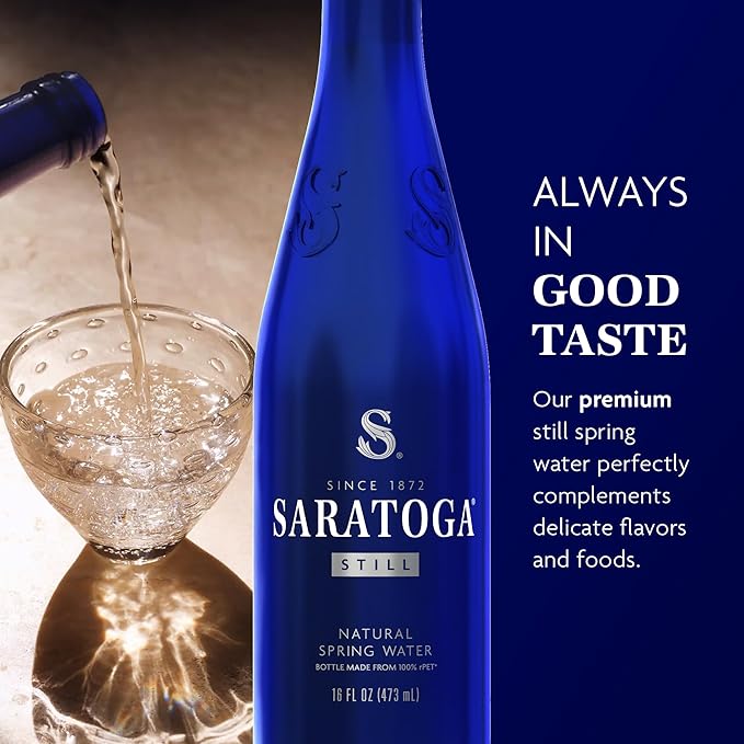 Saratoga Spring Water Bottles, 6 Pack - Still Bottled Water with Naturally Occurring Minerals - Recycled PET Plastic Bottles - 16 Fl Oz