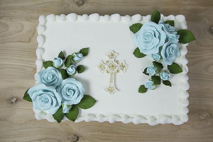 Global Sugar Art Exquisite Rose & Leaf Tray Sugar Cake Flowers, Blue Unwired, 5 Count by Chef Alan Tetreault