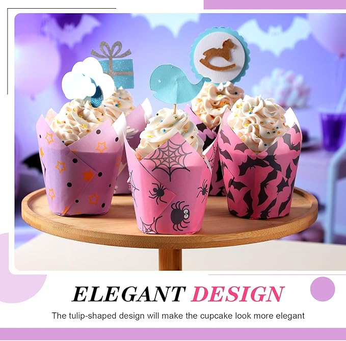 500 Counts Halloween Tulip Cupcake Liners Baking Paper Cups Wrappers Birthday Party Muffin Cupcake Baking Liners Grease Proof Cake Liner Holders for Halloween Party Supplies (Ghost)