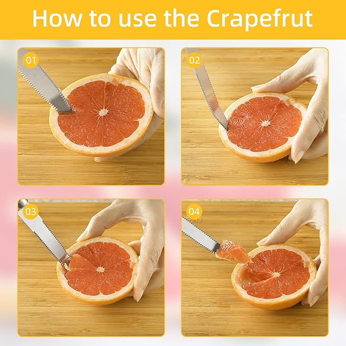 2PCS Grapefruit Knife Set, Curved Serrated Stainless Steel Fruit Knife for Grapefruit, Orange, Lemon, Kiwi, Avocado - Easy to Hang, Dishwasher Safe, Ergonomic Handle for Effortless Peeling and Slicing
