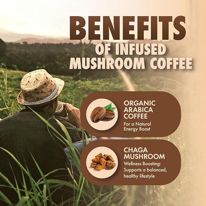 Sollo Infused Instant Chaga Mushroom Coffee Sticks (24 Servings) Memory & Clarity Support, 100% Chaga, Medium-Dark Roast, Arabica Freeze Dried Coffee in Single Serve Sticks.
