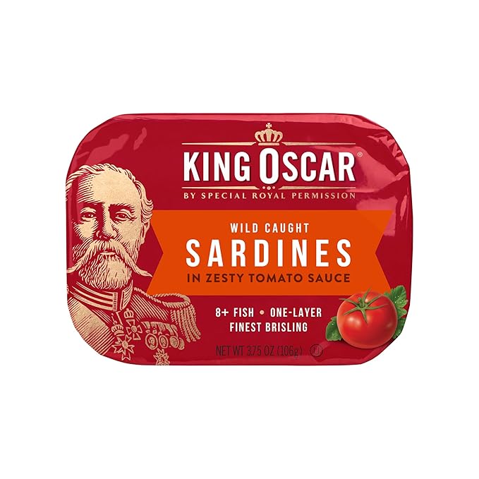 King Oscar Premium Sardines in Zesty Tomato Sauce, 3.75 Ounce Cans (Pack of 12), Wild Caught Canned