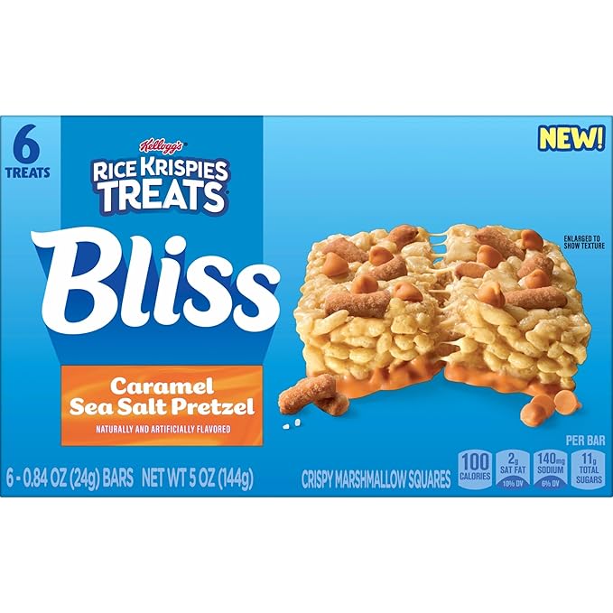 Rice Krispies Treats Bliss Crispy Marshmallow Squares, Snack Bars, Caramel Sea Salt Pretzel (6 Boxes, 36 Bars)