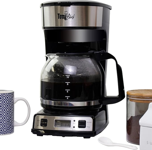 Total Chef Drip Coffee Maker ??12 Cup Programmable Cafe Machine With Glass Pot, Regular & Bold Brew, Autoshut Off Large Water Reservoir, Reusable Filter, Kitchen Appliances For Cafeteria Barista