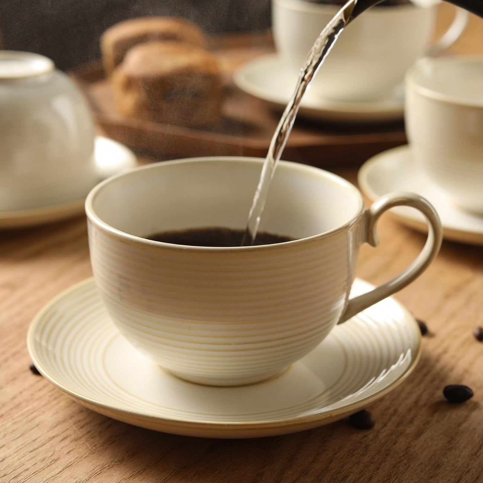 Feenmai 12Oz Coffee Cups with Saucers, Ceramic Espresso Cup Set of 4, Cappuccino Cups Set, Tea Mugs