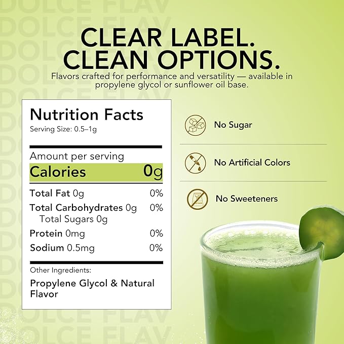 Dolce Flav Natural Cucumber Extract, Water Soluble ??2 oz | Authentic Cucumber Flavoring for Beverages, Cocktails, Syrups, and Culinary Creations ??Sugar Free, Kosher, Allergen Free