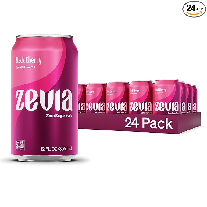 Zevia Zero Sugar Soda, Black Cherry, 12 oz Cans (24-Pack) ??Naturally Sweetened, Non-GMO Project Verified, Gluten-Free, Vegan