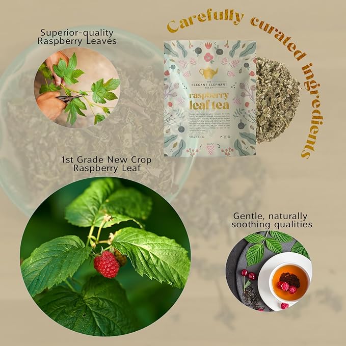 Raspberry Leaf Tea, Loose Leaf Herbal Tea ??Supports Pregnancy & Labor Prep, Natural Menstrual Pain Relief ??Women's Health ??4.4 oz Resealable Bag (Makes 50 Cups) ??The Elegant Elephant