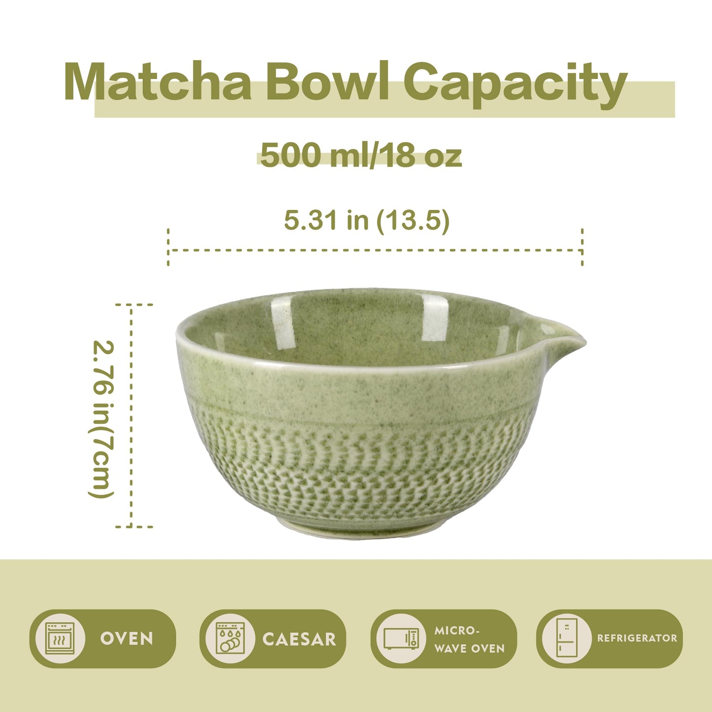 CAMATET Matcha Bowl with Spout, 500 ml/18 oz Ceramic Matcha Mixing Bowl, Japanese Ceremonial Matcha