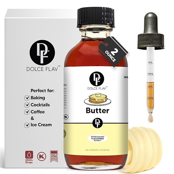 Dolce Flav Butter Extract ??2 Ounce Water-Soluble Kosher, Sugar-Free, Concentrated Imitation Butter Flavor for Baking, Cookies & Frostings, Includes Measured Dropper