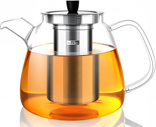 Aquach 42oz Glass Teapot with Infuser, Stovetop Safe Tea Kettle