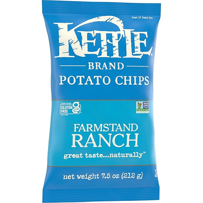 Kettle Brand Potato Chips, Farmstand Ranch Kettle Chips, 7.5 Oz (Pack of 12)