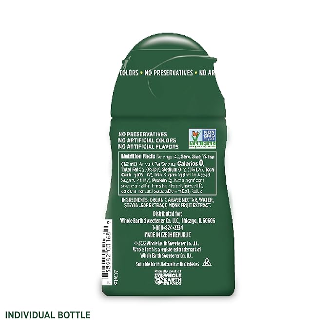Whole Earth Stevia & Monk Fruit Liquid Sweetener, Original, No Erythritol, Squeeze Bottle, 1.62 Fl Oz (Pack of 12)