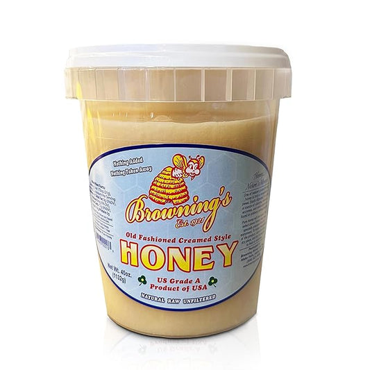 Browning's 40 oz Creamed Raw Clover Honey | 100% Pure, Natural & Unfiltered | Premium Old-Fashioned Honey - Product of the USA