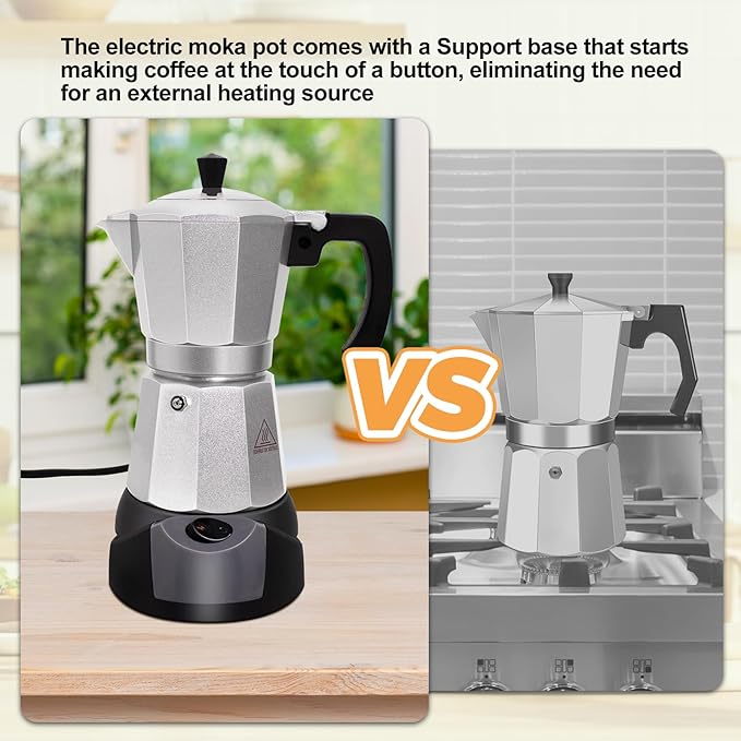 Electric Aluminum Moka Pot 5-6 Cup 270ml Espresso Maker with Detachable Base Ideal Coffee Makers for Home MochaPot Italian and Cuban Cafì±?Coffeemaker Espressomaker CoffeePot Silver