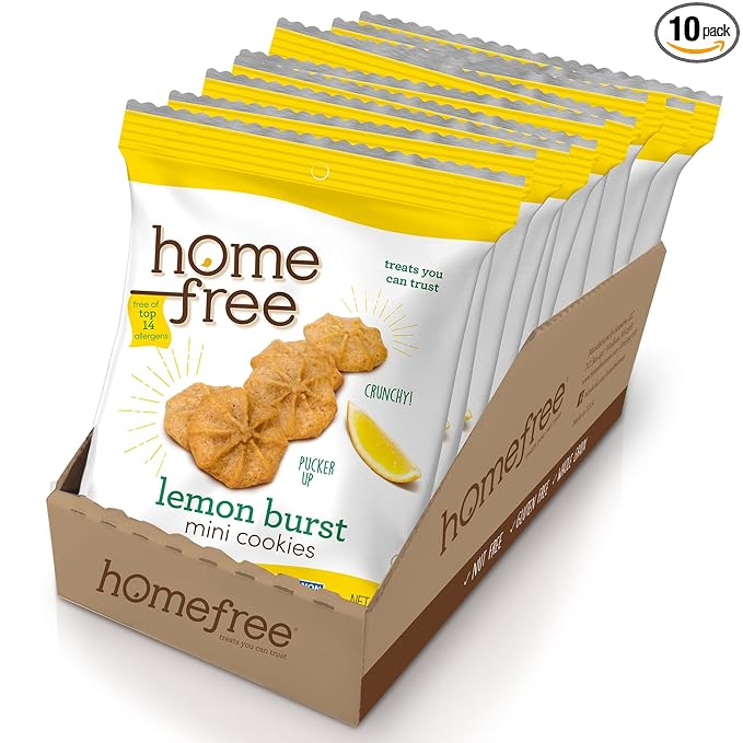 Homefree Treats You Can Trust Gluten Free Mini Cookies, Single Serve, Lemon Burst, 1.0 Ounce (Pack of 10)??,<div>