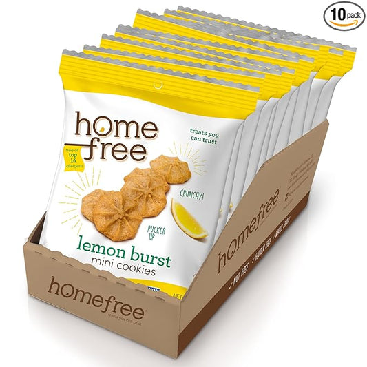 Homefree Treats You Can Trust Gluten Free Mini Cookies, Single Serve, Lemon Burst, 1.0 Ounce (Pack of 10)??,<div>
