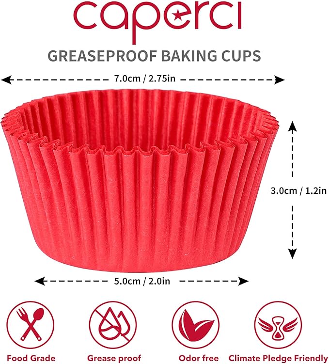 Caperci Standard Red Cupcake Muffin Liners 500-Count, No Smell, Food Grade & Grease-Proof Paper Baking Cups (Red)