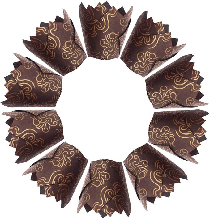 150pcs Tulip Cupcake Liners Baking Cups Muffin Liner Grease-Proof Paper Cupcake Wrappers for Wedding, Birthday Party, Standard Size (Golden Printed, Brown)