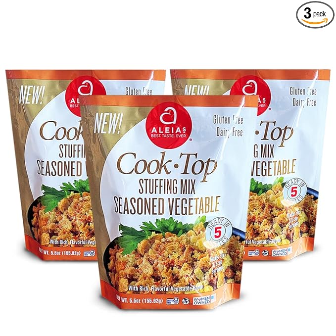 Aleia?셲 Gluten Free Cook Top Stuffing Mix ??Seasoned Vegetable, 5.5oz (3 Pack) ??Ready in 5 Minutes ??Savory Stuffing for Gluten-free Recipes