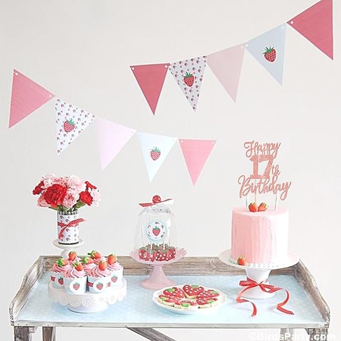 1 PCS Happy 17th Birthday Cake Topper Glitter Cheers to 17 Years Birthday Cake Pick Seventeen Hello 17 Cake Decoration for Happy 17th Birthday Anniversary Theme Party Decorations Rose Gold